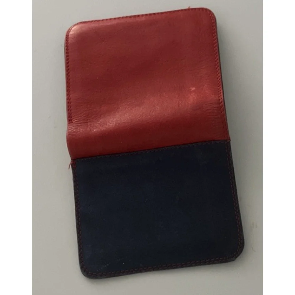 VTG Italian Leather Wallet Bi Fold Multi Colorblock Snap Fiocchi Hardware Retro